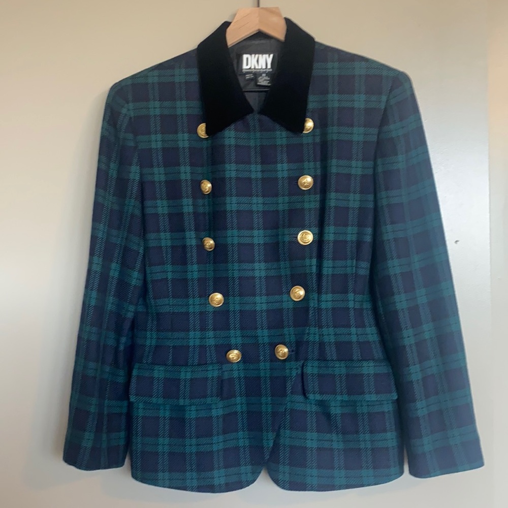 DKNY Plaid double breasted blazer jacket